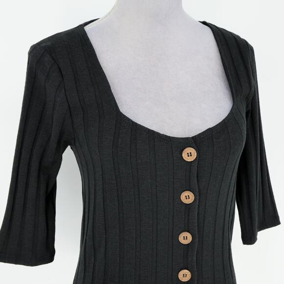 Free People Sweater Womens Medium Black Ribbed Knit Buttons Square Neck Y2K - Picture 6 of 15